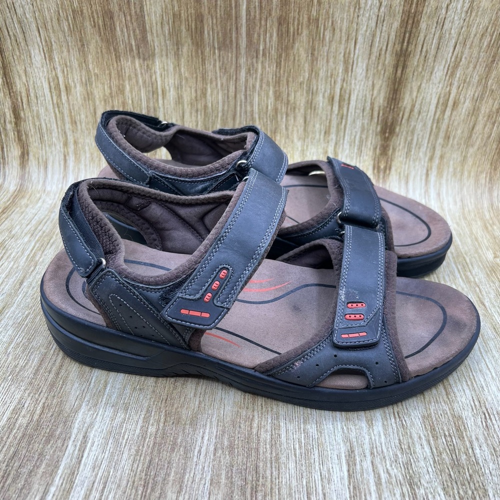 Orthofeet 561 Sandal Mens 11 2E Wide Black Brown Adjustable Strap Orthopedic